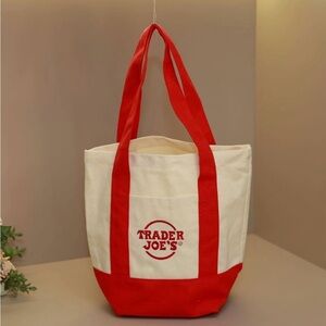 Trader Joe's Canvas Mini Red Tote Bag NWT